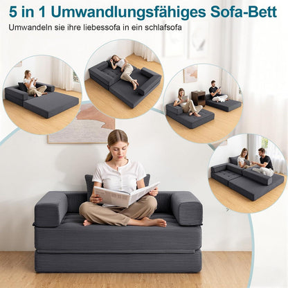 Faltbares Schlafsofa 5-in-1 – Schlafsessel & Gästebett Grau