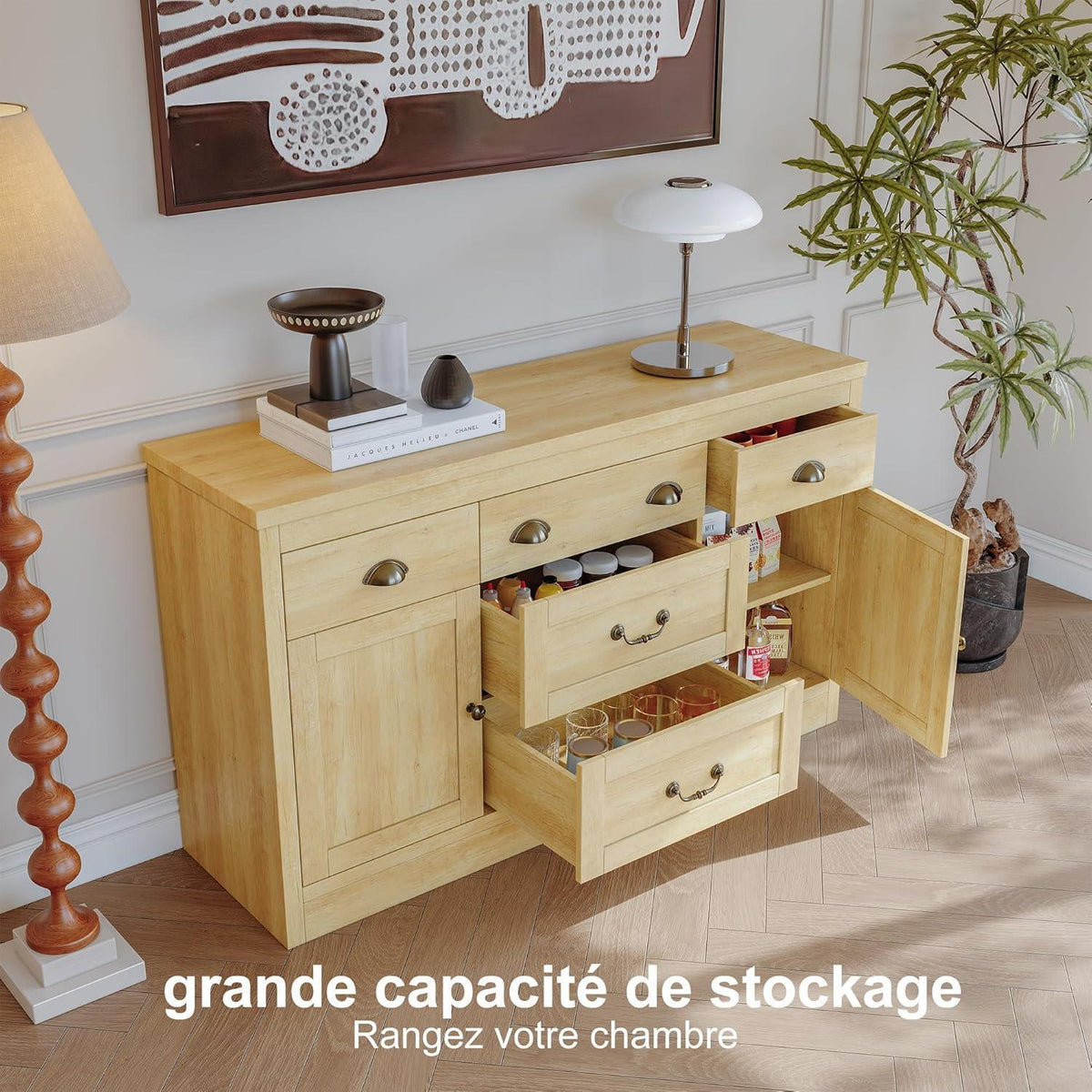 Moderne Kommode 135cm – Sideboard mit 5 Schubladen & 2 Türen