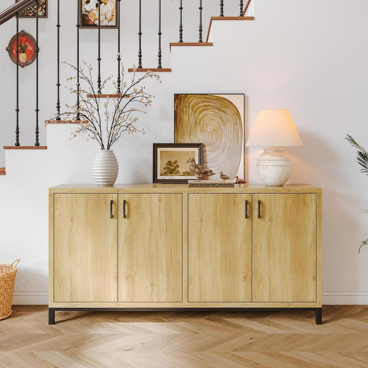 Moderne Kommode 160cm Holzoptik mit 4 Türen & Arbeitsplatte