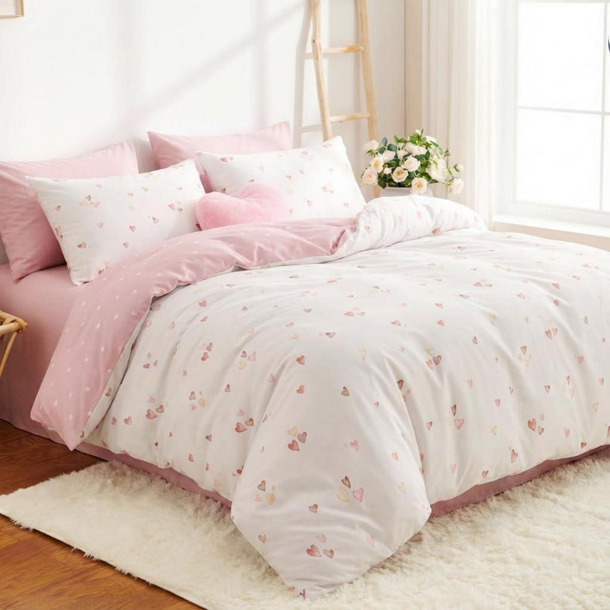 Herz Bettwäsche Set Rosa Weiß 200x220 | Romantisch & Weich