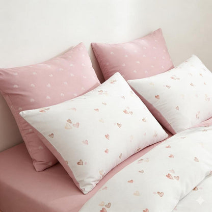 Herz Bettwäsche Set Rosa Weiß 200x220 | Romantisch & Weich