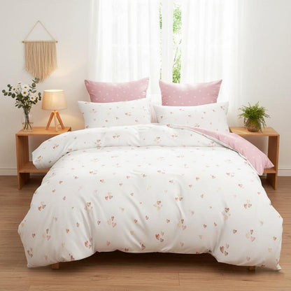Herz Bettwäsche Set Mädchen Rosa Weiß 140x200