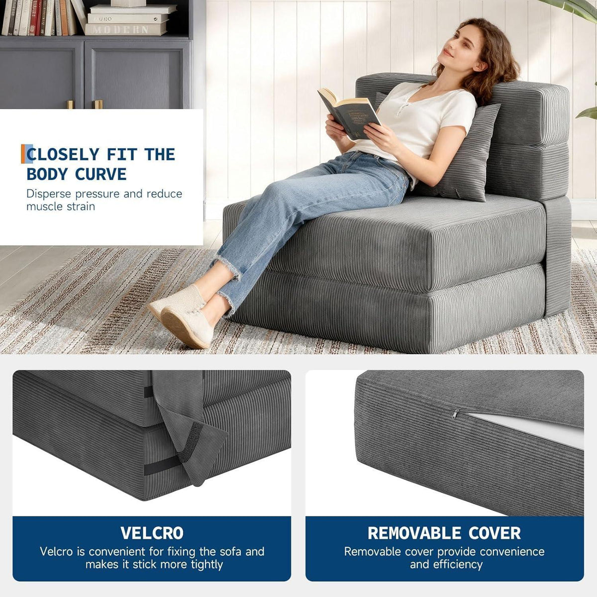 Klappsofa 4-in-1 Dunkelgrau – Schlafsessel & Gästebett