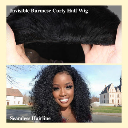 Burmese Curly Halbperücke Echthaar 18 Zoll – Verstellbar & Sicher