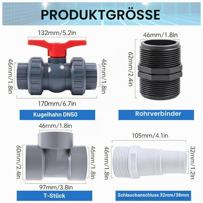 Bypass Set für Pool & Wärmepumpe – 50mm Anschluss Set