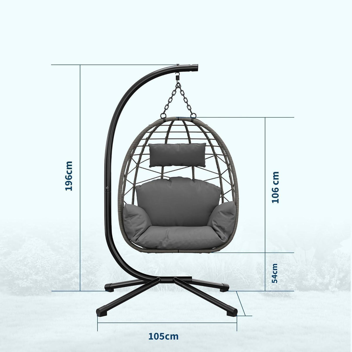 Rattan Hängesessel mit Gestell – Klappbar & Wetterfest – Grau