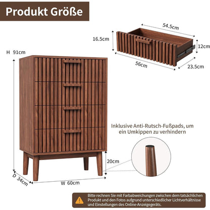 Holzkommode mit 4 Schubladen – Walnuss/Nussbaumfarbe