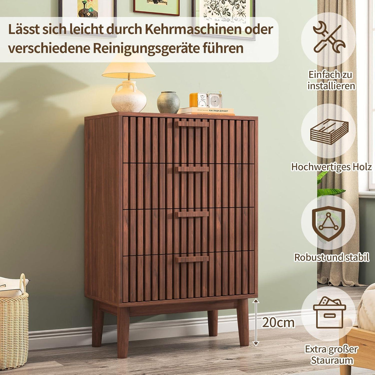 Holzkommode mit 4 Schubladen – Walnuss/Nussbaumfarbe