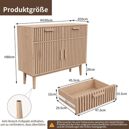Sideboard Kommode Holz 2 Türen 2 Schubladen Naturholzfarbe