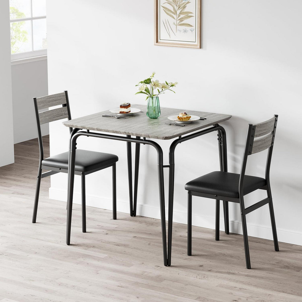 Esstisch Set für 2 Personen – Schwarz & Grau