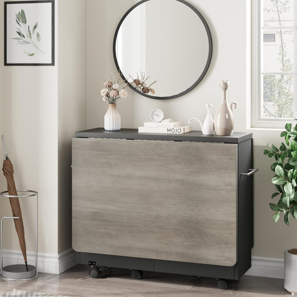 Klappbarer Esstisch mit Stauraum & Rollen – Grau 120x60cm