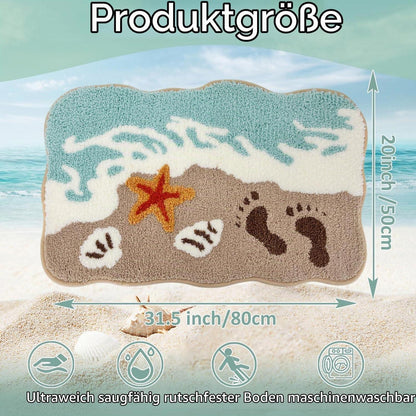 Strand Badteppich 50x80 cm - Rutschfest & Weich mit Seestern