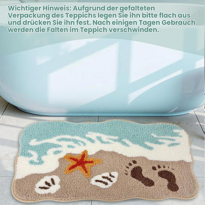 Strand Badteppich 50x80 cm - Rutschfest & Weich mit Seestern