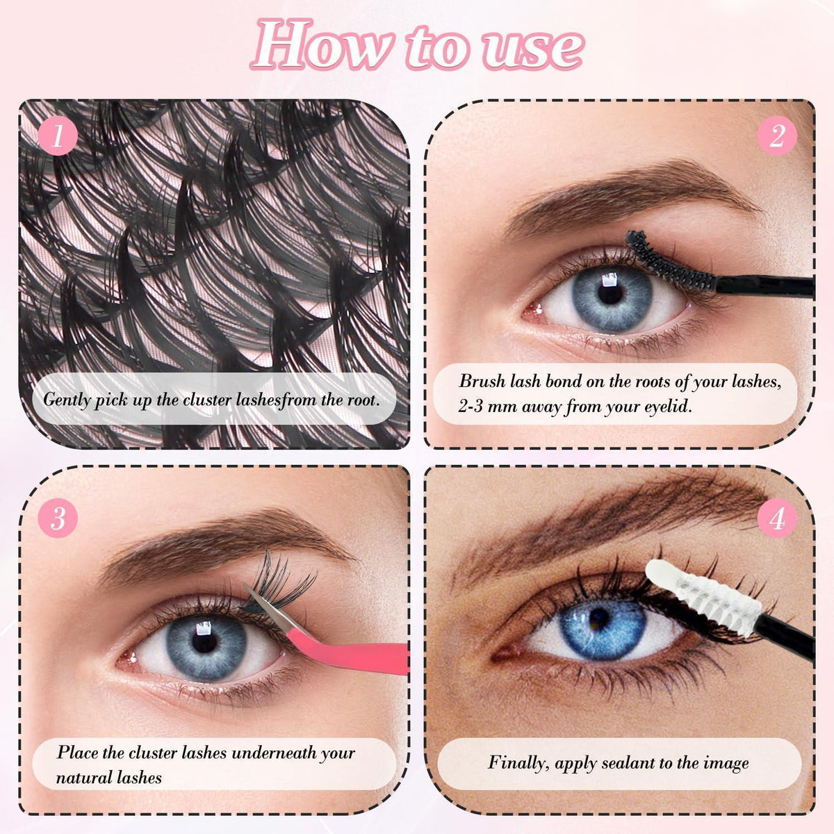Wimpern Extensions Set – 300 Cluster Mix für Voluminiösen Look