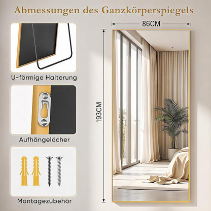 Ganzkörperspiegel Standspiegel 193x86cm, Gold, Modernes Design