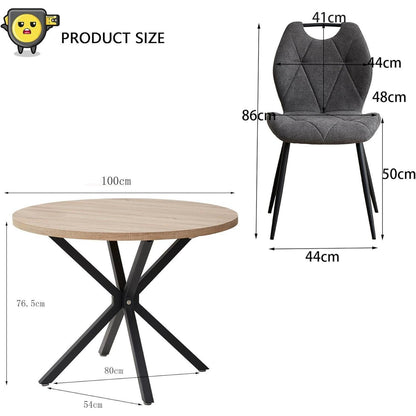 Runder Esstisch Set mit 4 Polsterstühlen im Nordic Stil