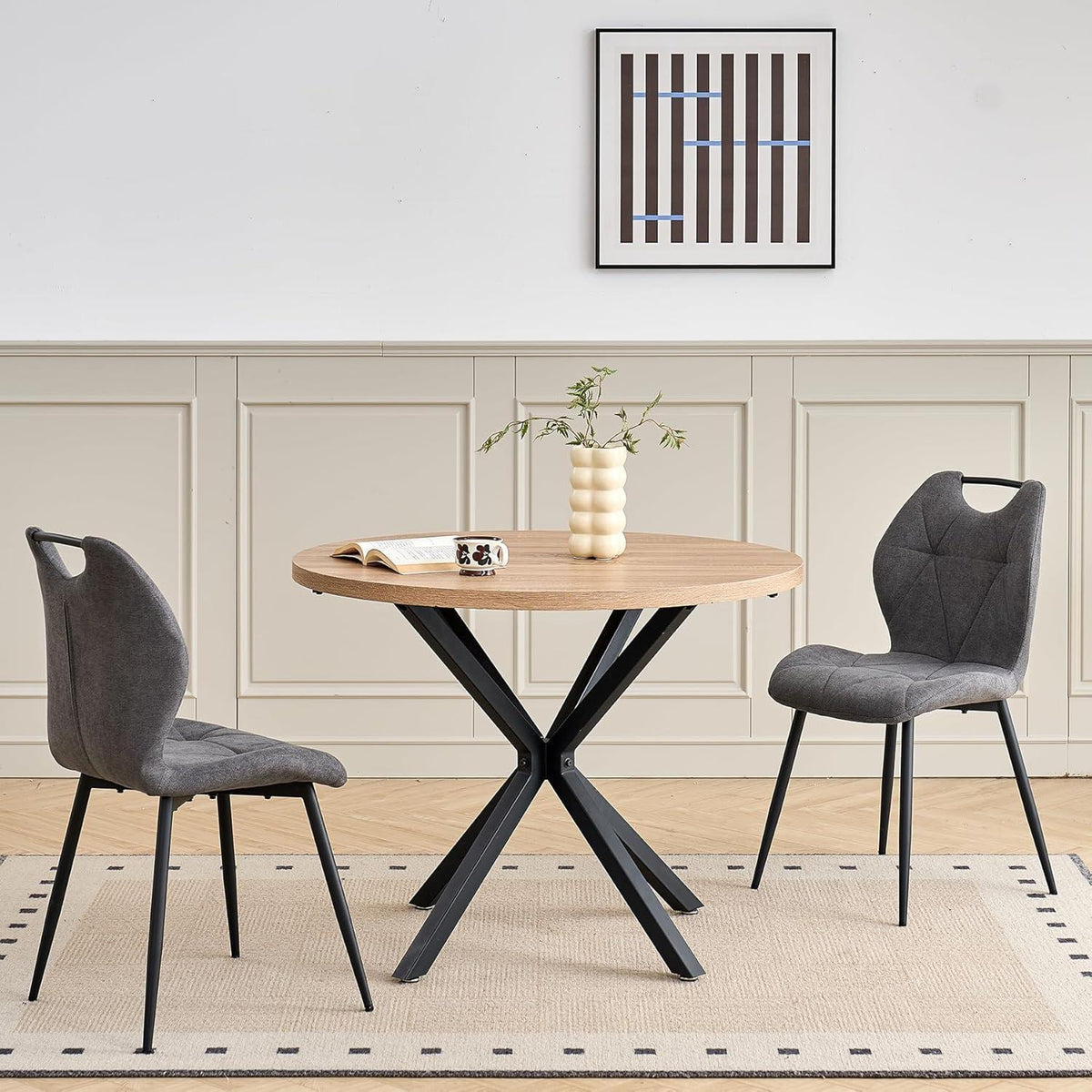 Runder Esstisch Set mit 4 Polsterstühlen im Nordic Stil