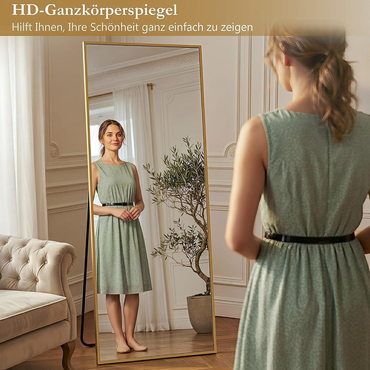 Ganzkörperspiegel Standspiegel 205x104cm Gold Modern