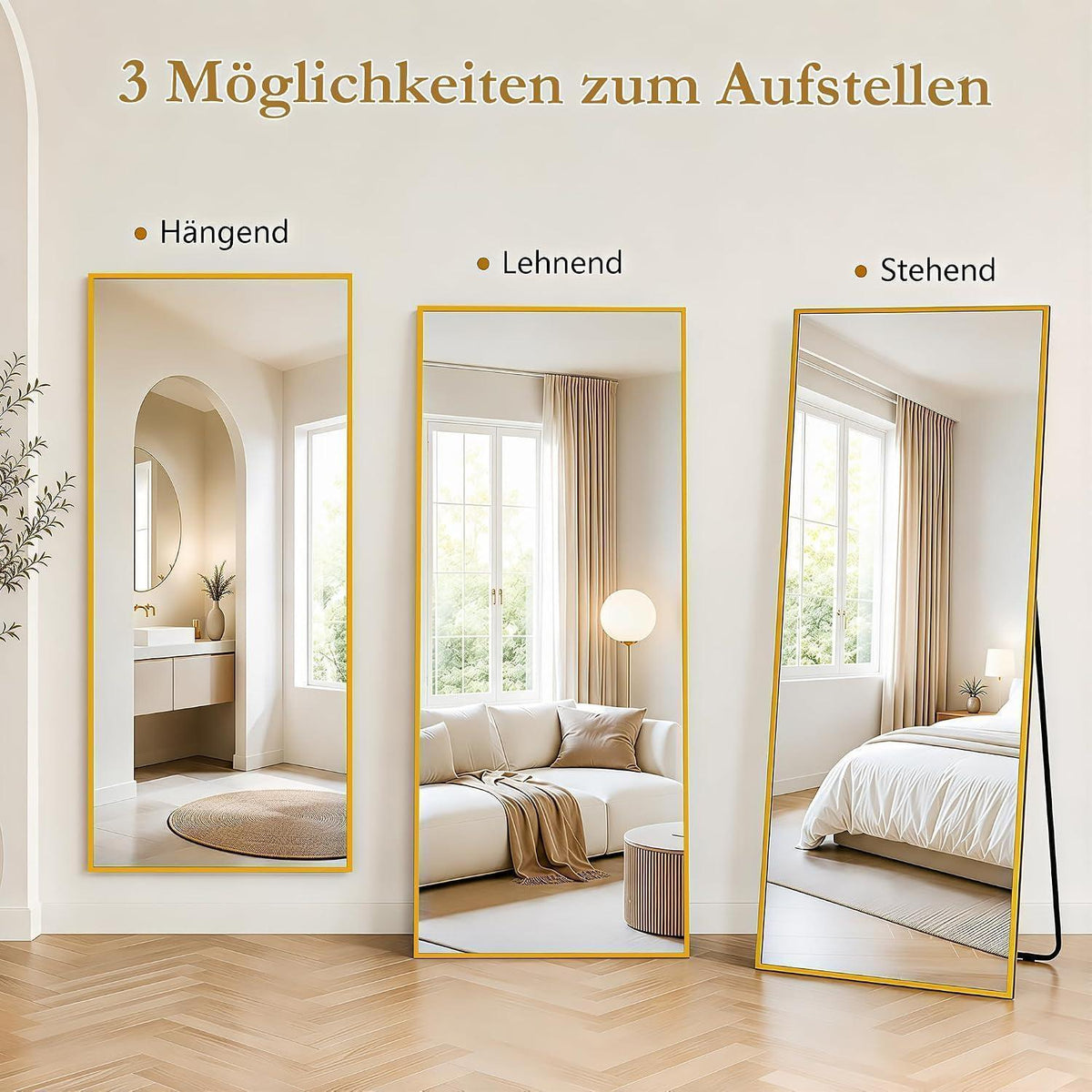 Ganzkörperspiegel Standspiegel 205x104cm Gold Modern