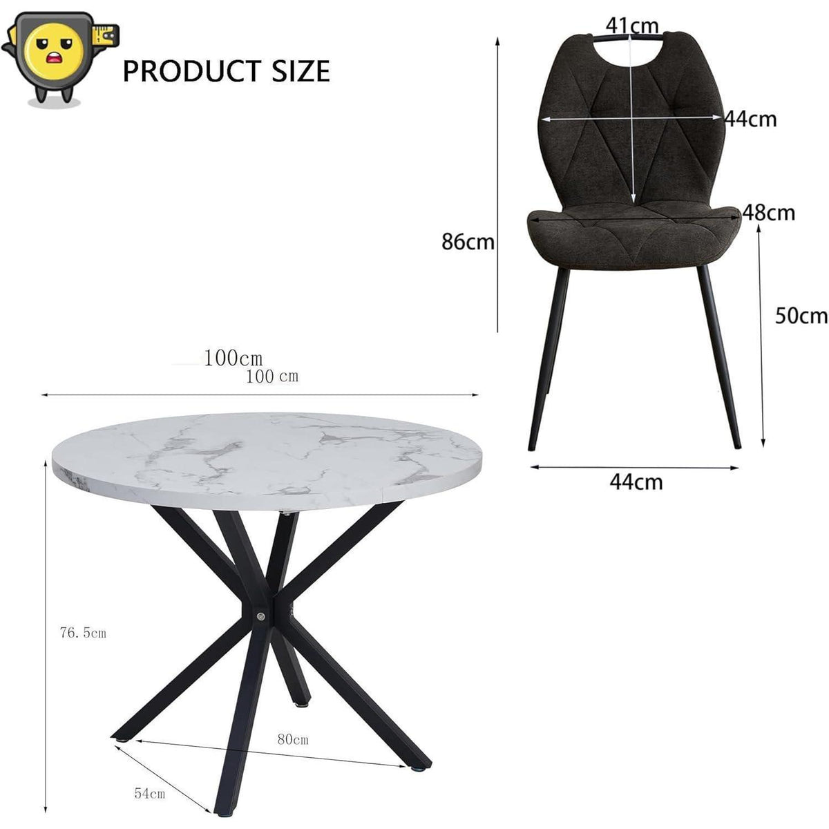 Runder Esstisch Set mit 4 Polsterstühlen im Nordic Stil