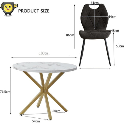 Runder Esstisch Set mit 4 Polsterstühlen im Nordic Stil