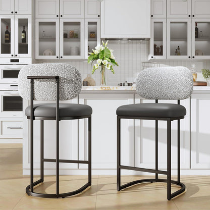 Barhocker mit Lehne & Fußstütze – Grau, Metallgestell