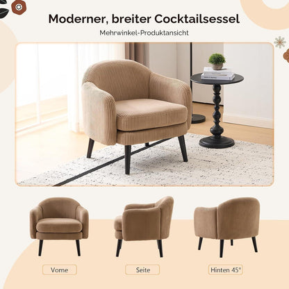 Gepolsterter Cord Loungesessel Khaki – Modern & Bequem