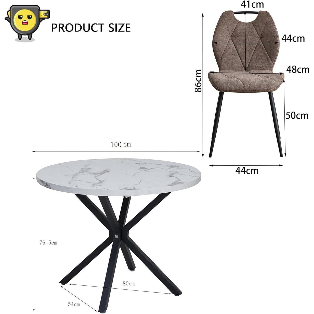 Runder Esstisch Set mit 4 Polsterstühlen im Nordic Stil