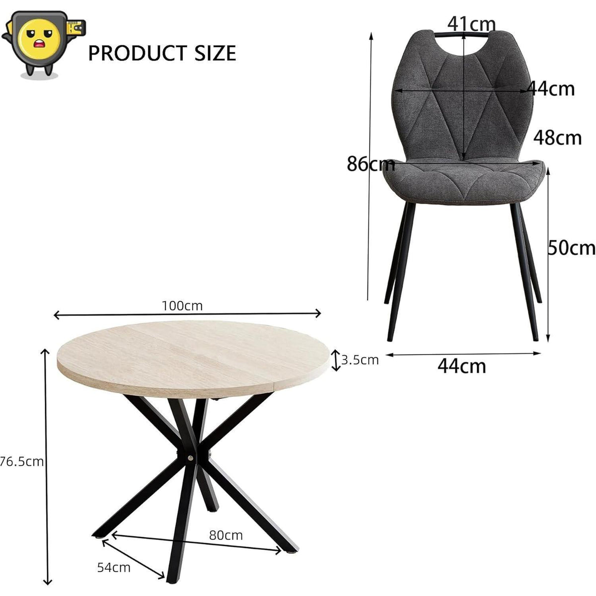 Runder Esstisch Set mit 4 Polsterstühlen im Nordic Stil