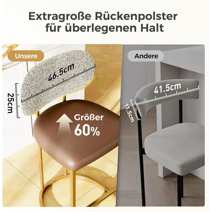 Barhocker mit Lehne & Fußstütze – Metallgestell, Kaffeefarbe