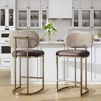 Barhocker mit Lehne & Fußstütze – Metallgestell, Kaffeefarbe
