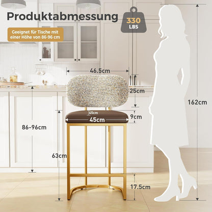 Barhocker Set 2er mit Lehne & Fußstütze – Kaffeefarbe