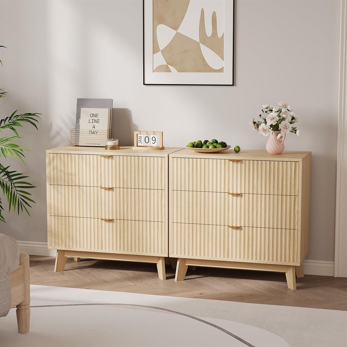 Kommode 3 Schubladen Eiche Natur | Schlafzimmer Sideboard 80x40 cm