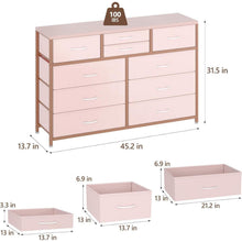 Kommode mit 10 Schubladen – Rosa Stoffaufbewahrung für Schlafzimmer