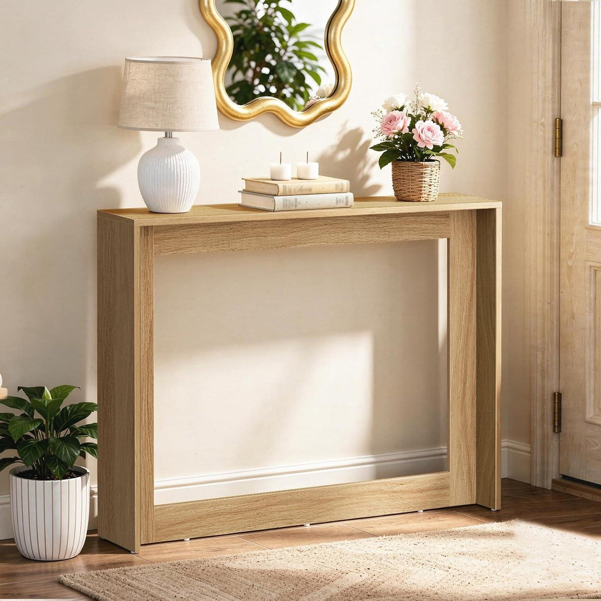 Schmaler Konsolentisch mit Stauraum – Naturfarben, 100x20x75cm