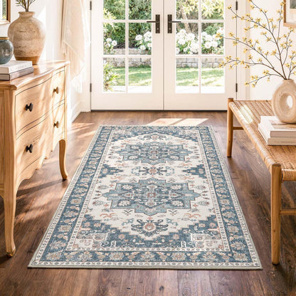 Vintage Küchenläufer 80x150 Blau – Waschbarer Teppich für Küche & Flur