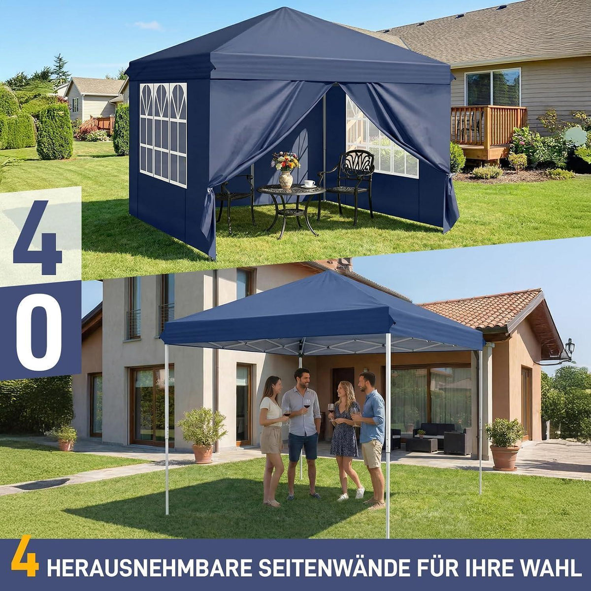 3x3m Faltpavillon mit Seitenteilen – UV-Schutz & Höhenverstellbar