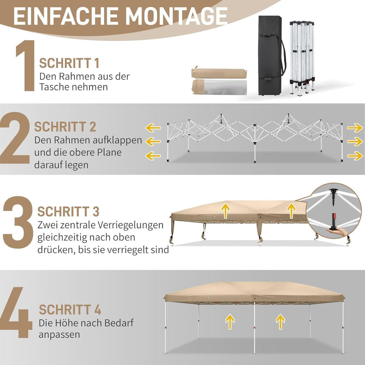 3x6m Faltpavillon mit 6 Seitenteilen – UV-Schutz & Höhenverstellbar