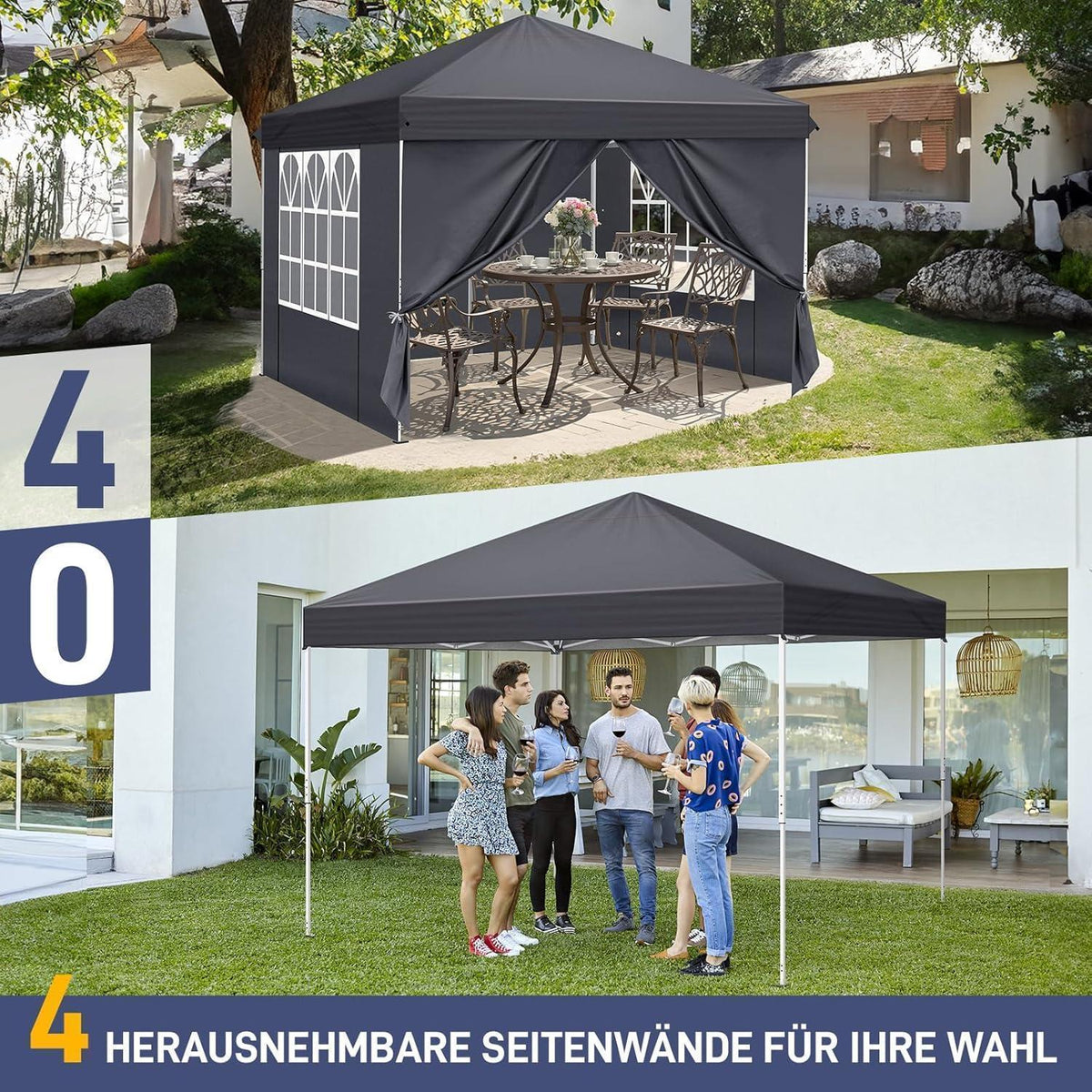 3x3m Faltpavillon mit Seitenteilen – Stabil & Wetterfest