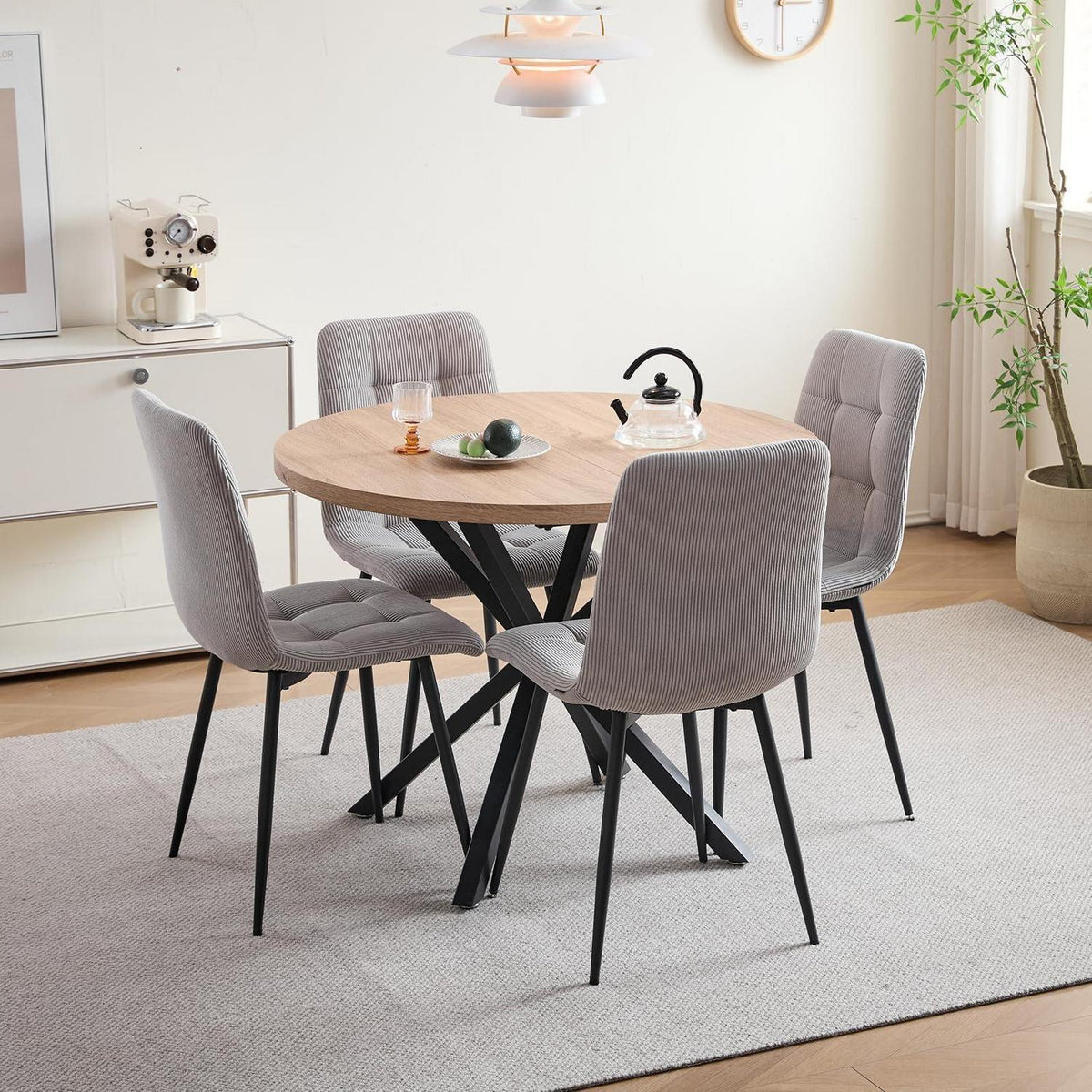 Runder Esstisch Set 100cm mit 4 Samtstühlen