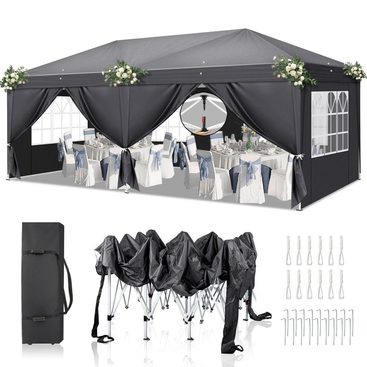3x6m Faltpavillon mit 6 Seitenteilen – UV-Schutz & Höhenverstellbar