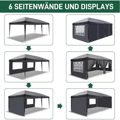 3x6m Faltpavillon mit 6 Seitenteilen – UV-Schutz & Höhenverstellbar
