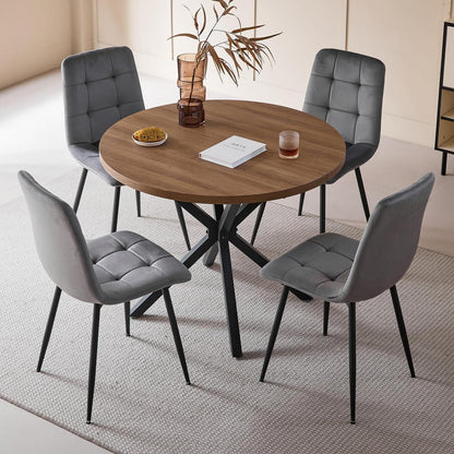 Moderner Esstisch Set mit 4 Samtstühlen (100cm)