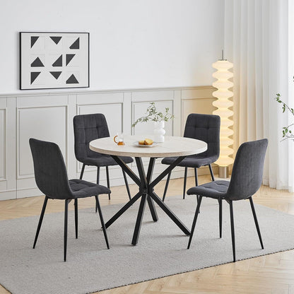 Runder Esstisch Set 100cm mit 4 Samtstühlen (Gelb/Schwarz)