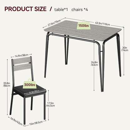 Esszimmer Set Grau – Tisch mit 4 gepolsterten Stühlen