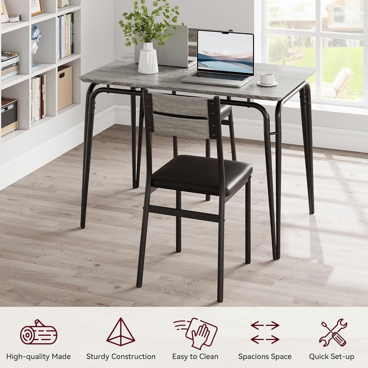 Esszimmer Set Grau – Tisch mit 4 gepolsterten Stühlen