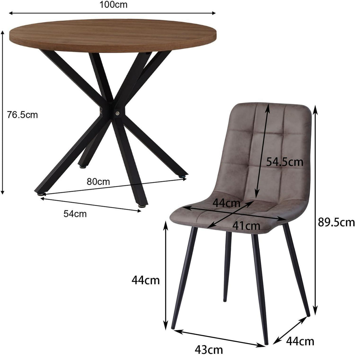 Runder Esstisch Set 100cm + 4 Stühle Lederoptik