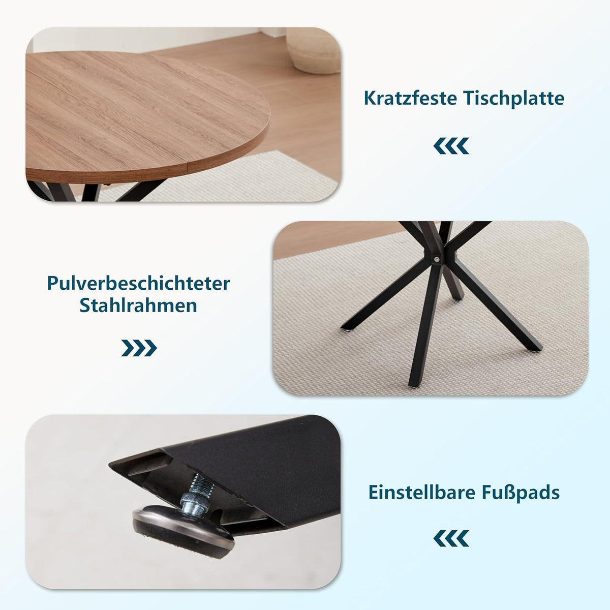 Runder Esstisch Set 100cm + 4 Stühle Lederoptik