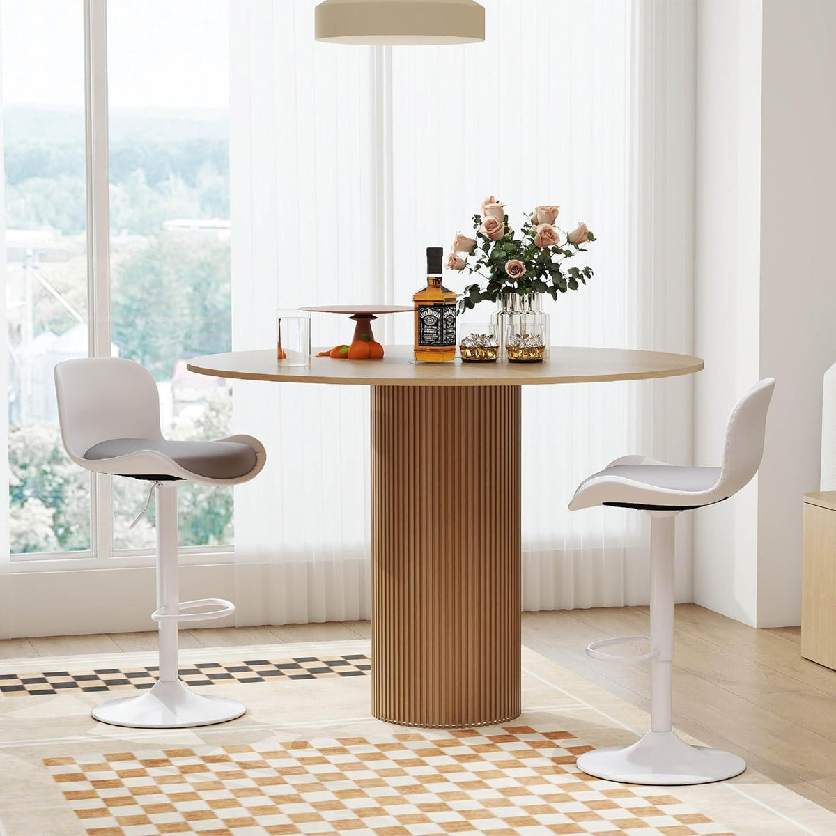 Höhenverstellbarer Barhocker 4er Set Weiß/Grau – Modern & Bequem