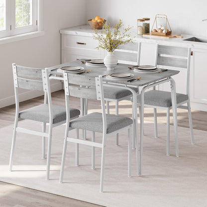 Esszimmer Set Grau-Weiß: Tisch + 4 gepolsterte Stühle